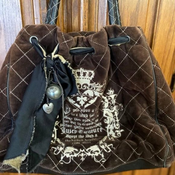 Juicy Couture Handbags - SOLD on Ebay Vintage Day Dreamer Y2K Diamond Quilted Velvet W/ Leather Trims